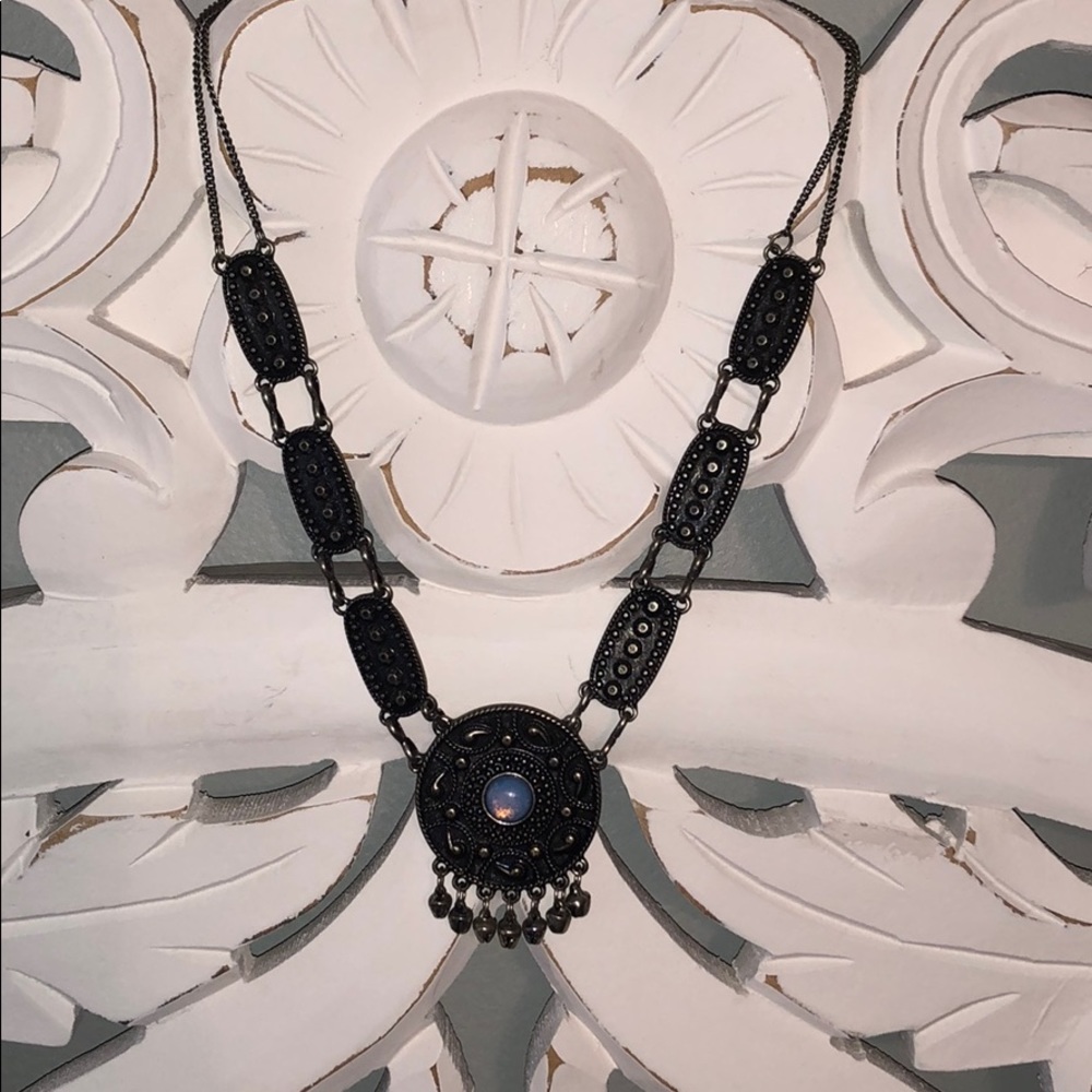 Circle stone pendant necklace with bells